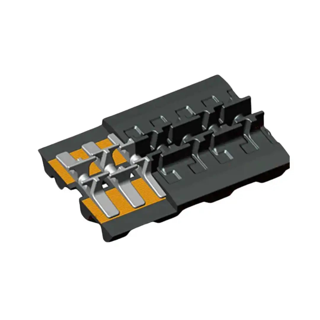 An electronic connector with multiple metal contacts for electrical connections.