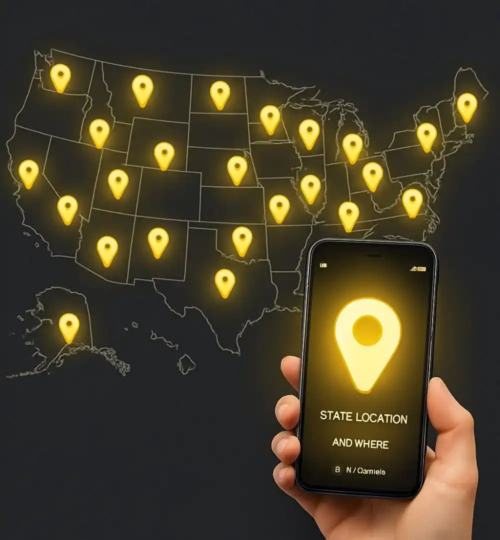 Smartphone showing nationwide TrackTECH delivery and pickup locations with live jobsite tracking