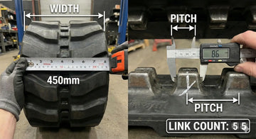 Rubber track width, pitch and link count measurement guide