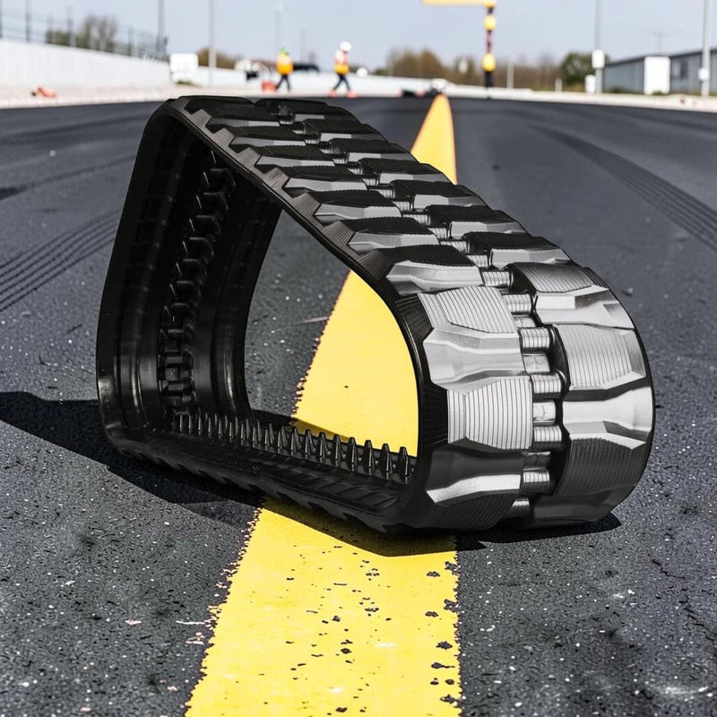 Staggered Block rubber track tread pattern for compact construction equipment