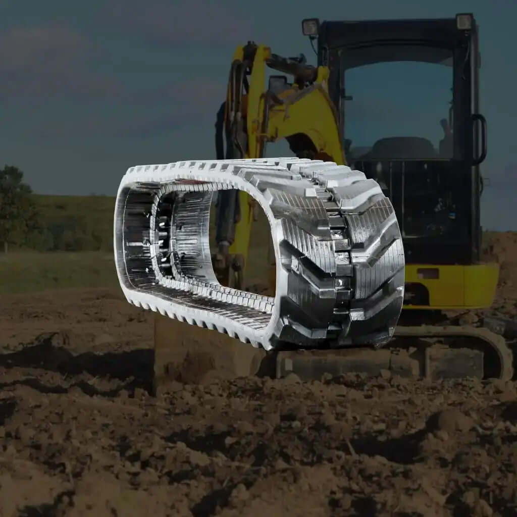 CAT 303CR mini excavator rubber track on dirt construction site