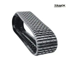 Black rubber multi-bar track for machinery, heavy equipment replacement part on white background