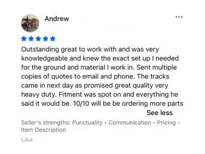 TrackTECH rubber tracks customer reviews