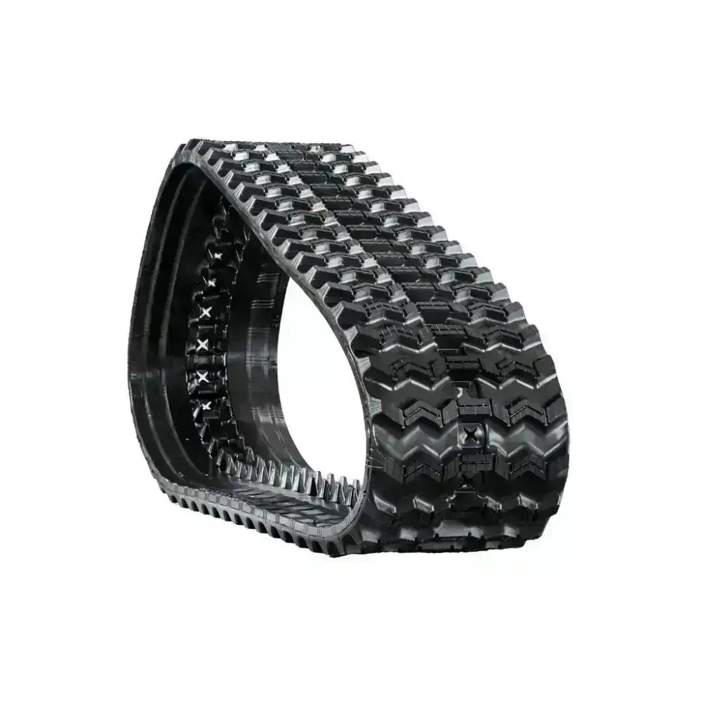 Heavy-duty rubber skid steer track with C-block tread for Bobcat T64, isolated on white