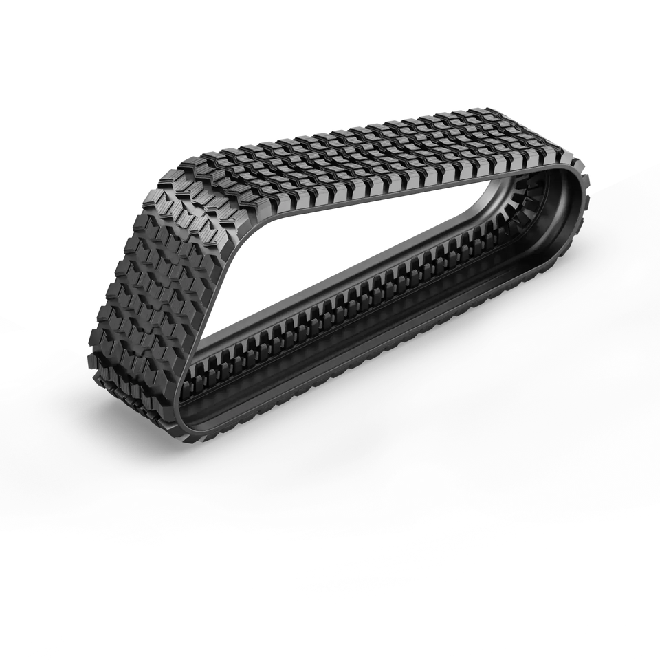 Heavy-duty rubber track tread close-up for demolition use