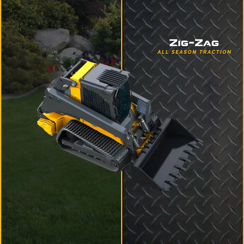 Zig-Zag rubber track pattern – all-season traction design for compact track loaders and skid steers.