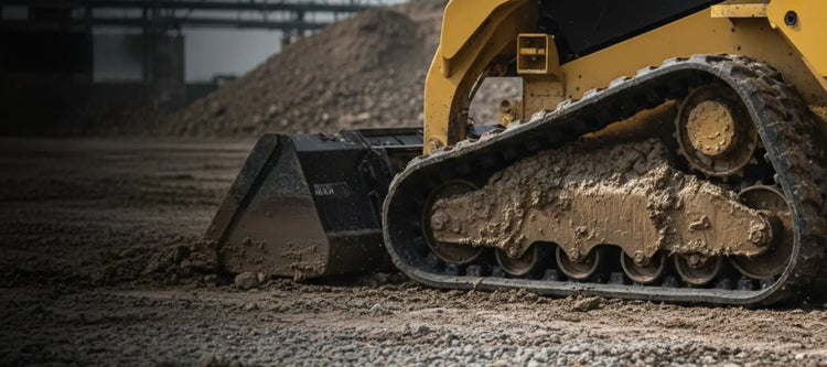 Heavy-duty rubber tracks on compact construction equipment