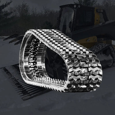 Heavy-duty 450x86x58 zig-zag rubber replacement tracks for John Deere 333G compact track loaders.