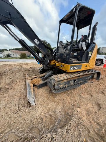 John Deere 60G excavator with TrackTECH 400x72.5Wx74 tracks — in sand.