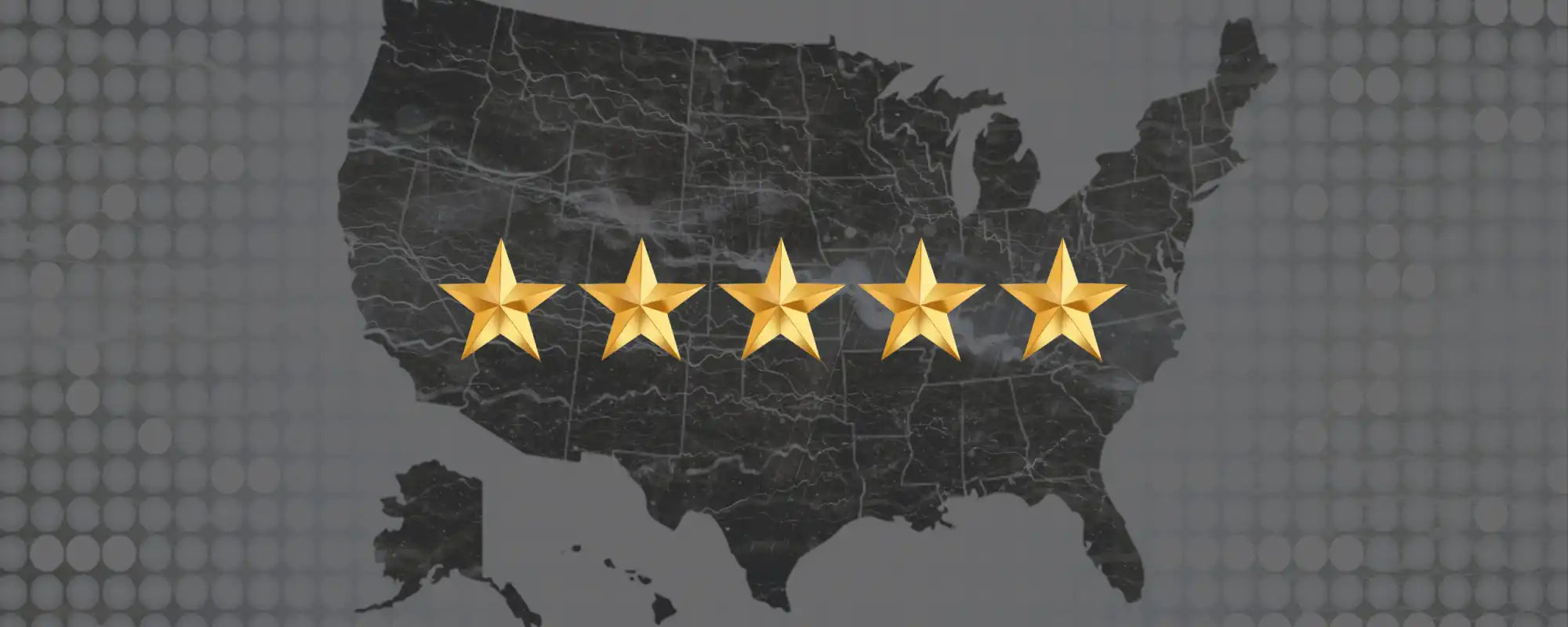 A map of the United States with five golden stars.