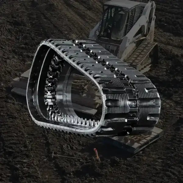 Rubber track for bobcat skid steers and compact construction equipment.