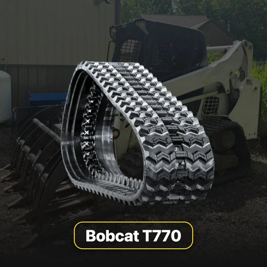 Close-up of 450x86x55 Zig-Zag tread rubber track for Bobcat T770 compact track loader