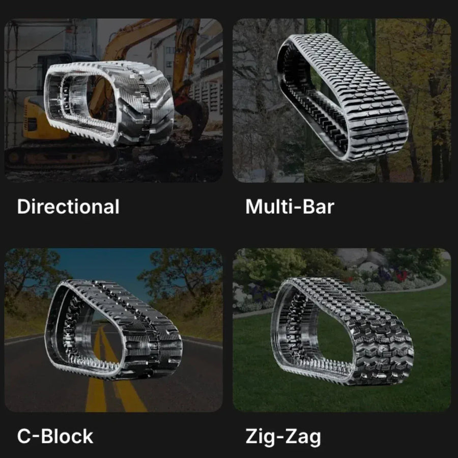 Rubber track tread pattern guide for construction equipment