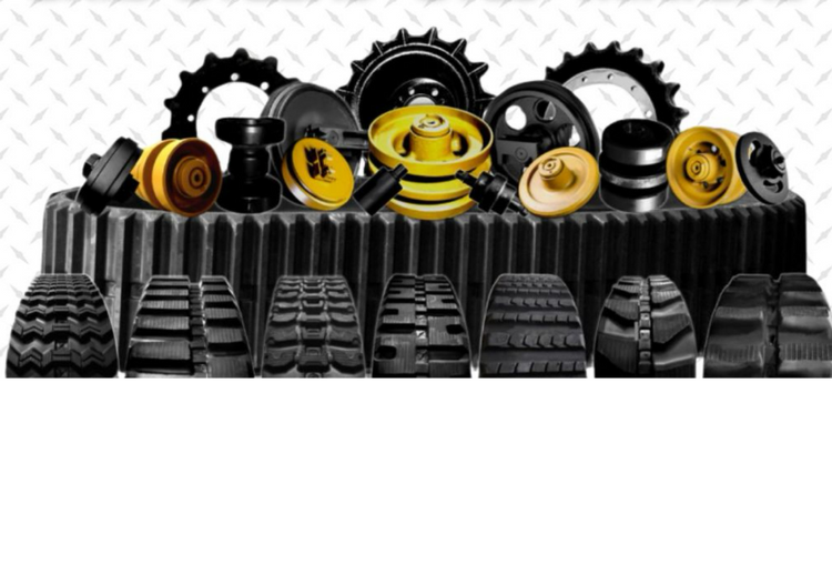 Collection of skid-steer attachments on a white background with text indicating types.