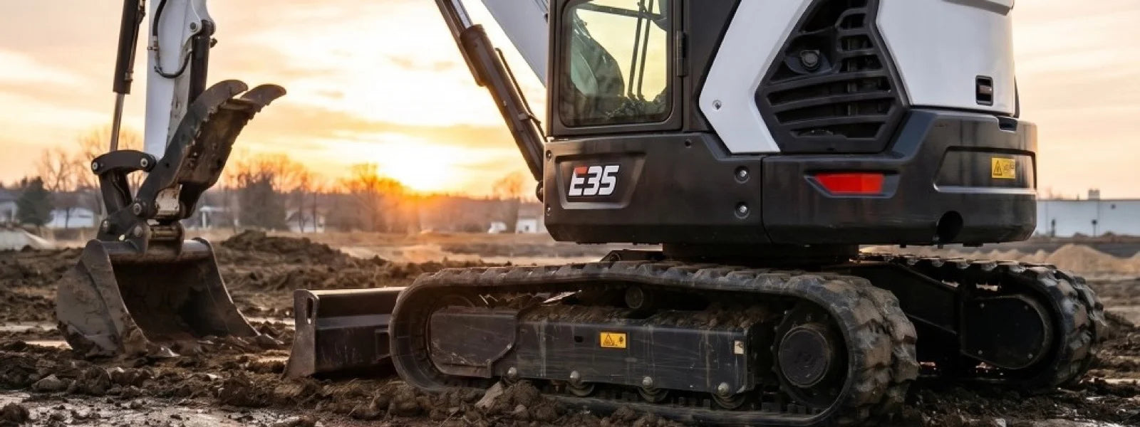 Bobcat E35 mini excavator with rubber tracks on a job site